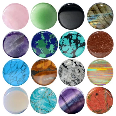 PAIR-Organic Stone Ear Plugs-Double Flared Saddle Ear Gauges-Tunnels Expander - Image 1 of 4