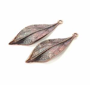 2 Pcs Leaf Veined Plant Branch Dangle Charms Antique Copper Plated Metal G11848