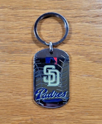 Llavero estilo etiqueta de perro de béisbol MLB azul plata metal de los Padres de San Diego Foto 1 de 3