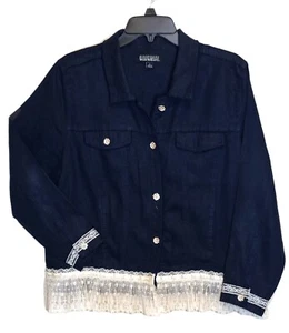 Nicole Miller Original Womans Navy 100% Linen Pearl/Rhonestone Buttons Lace Lg. - Picture 1 of 8