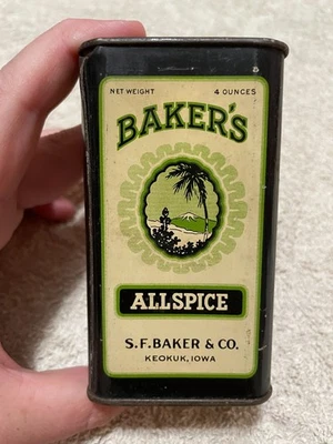 Lata de especias de metal Black and Green Baker's AllSpice 4 onzas como se ve (leer) Iowa Foto 1 de 4