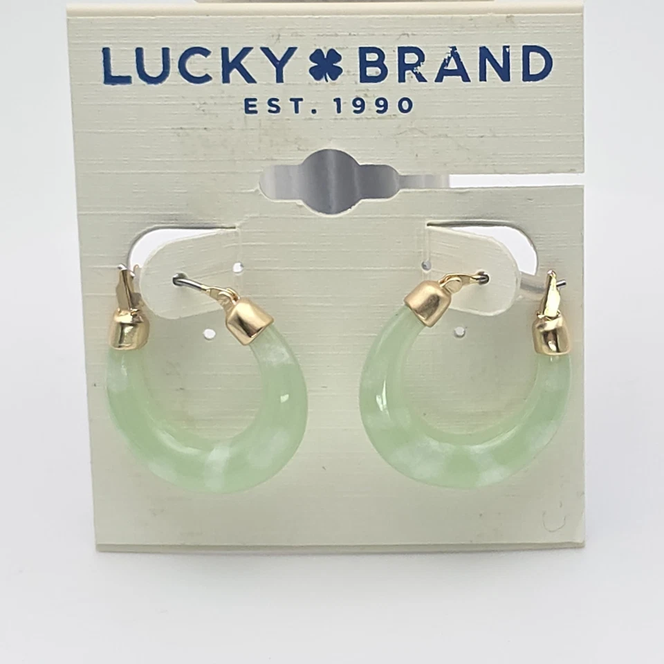 ¡Nuevo! Pendientes de aro LUCKY BRAND piedra verde pálido vidrio tono dorado bisagras ENVÍO GRATUITO $ Foto 1 de 4