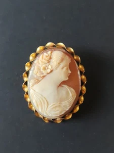 Vintage/Antique Cameo Shell Brooch Pin 1/20 12KGF - Picture 1 of 20