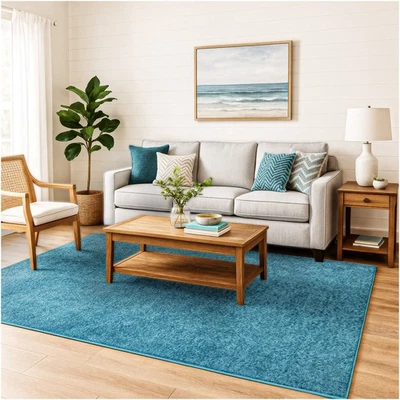 Alfombra Koeckritz moderna suave azul océano - decoración de sala de estar, dormitorio y costa Foto 1 de 4