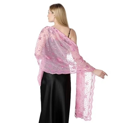 Mujer Luna Estrella Pashmina Envolvente para Noche Vestido de Boda Seda Luna Estrella Rosa Foto 1 de 4