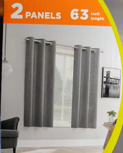 Sun Zero Wylder Textured Blackout Curtains Panel 2 pack  37” W x 63” L, Gray - Picture 1 of 9