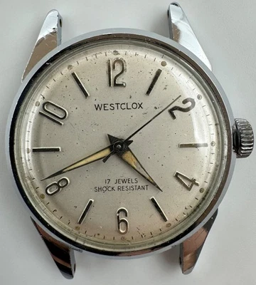 Relógio masculino Westclox 33mm raro 17J mostrador prata corda manual - Funciona (#1581) - Imagem 1 de 4