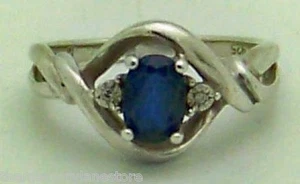 STUNNING ESTATE BLUE SAPPHIRE & DIAMOND STERLING SILVER RING, SIZE 6.5 - Picture 1 of 2