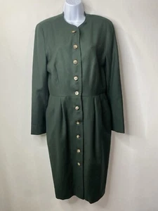 Brooks Brothers Womens Vintage 100% Wool Green Button Up Dress Size 10 Pockets - Picture 1 of 11