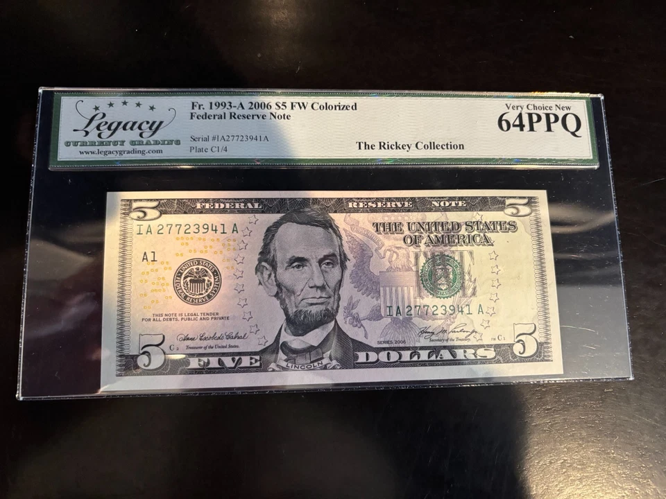 DBR 2006 $5 FRN Boston Fr. 1993-A Legacy 64 PPQ Serial IA27723941A - Image 1 of 2