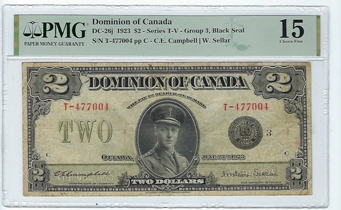 Canada 1923 $2  DC-26j PMG 15 Cover