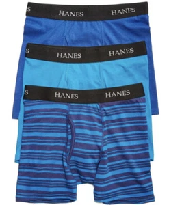 Boys Sz 10-12 Underwear 3-Pk. Hanes Boxer Briefs Blue Pack/Stripe Underwear - Picture 1 of 2