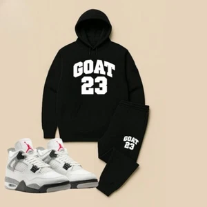 Men's Black Hoodie Joggers Sweatsuit Tracksuit To Match Jordan 4 White Cement - Picture 1 of 4