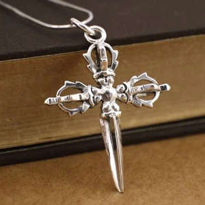 Ciondolo Croce Buddismo Argento Sterling 925 Vajra Dorje A2494 - Foto 1 di 5
