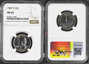 1987-P WASHINGTON QUARTER 25 CENT NGC MS 65 UNC BU DETAILED COIN #C - Picture 1 of 3