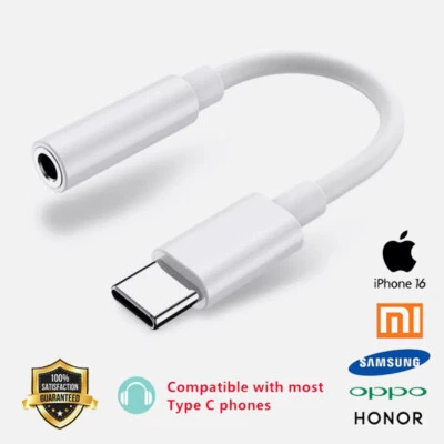 USB Type C to 3.5mm AUX Audio Headphone Jack Cable Adapter For iphone 16+ 15 Pro - Image 1 of 4