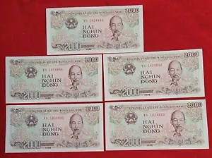Lot 5 PCS, Vietnam Viet Nam 2000 2,000 Dong, 1988, P-107, UNC - Picture 1 of 6