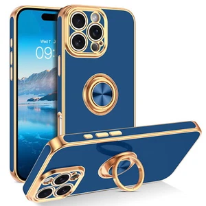 For iPhone 16 Pro Max Shockproof Case 6.9"Rugged Cover Ring Stand Blue TPU Cover - Picture 1 of 5
