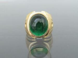 14K Yellow Gold Finish 5Ct Oval Cut Lab-Created Green Emerald Diamond Men's Ring
