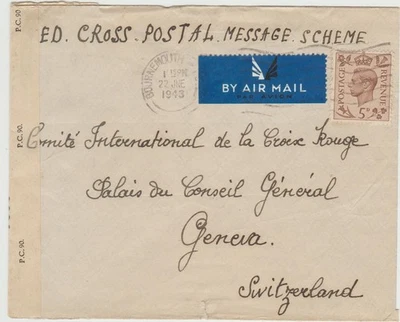 Great Britain 1943 Censored Cover to Red Cross Geneva   good condition - Image 1 of 2