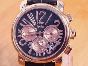 Mens Ladies Black Leather Rose Gold Retro Pop-Art Chrono Pocket Watch PK2052 NEW - Picture 1 of 11