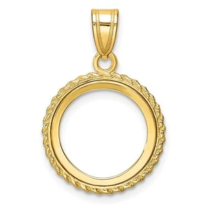 Colgante bisel moneda punta 14k cuerda fundida 14mm oro amarillo bisel - Imagen 1 de 4