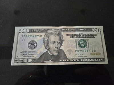 Binary Fancy Serial Number Twenty Dollar Bill All 7s & 9s 20 note repeating - Image 1 of 3