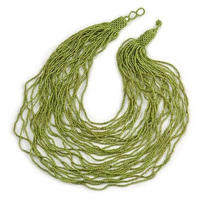 Chunky Lime Green Glass Bead Bib Multistrand Layered Necklace - 80cm L - Image 1 of 4