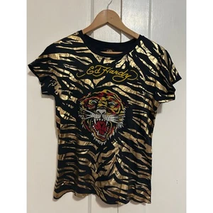 Camisa Ed Hardy Mujer Talla Mediana Talla M Negra Estampado Tigre Mangas Cortas Algodón - Imagen 1 de 10