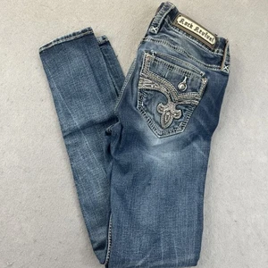 Pantalones de mezclilla Rock Revival para mujer 26 azules Yara tiro medio ajustados lavado medio desgastados - Imagen 1 de 19