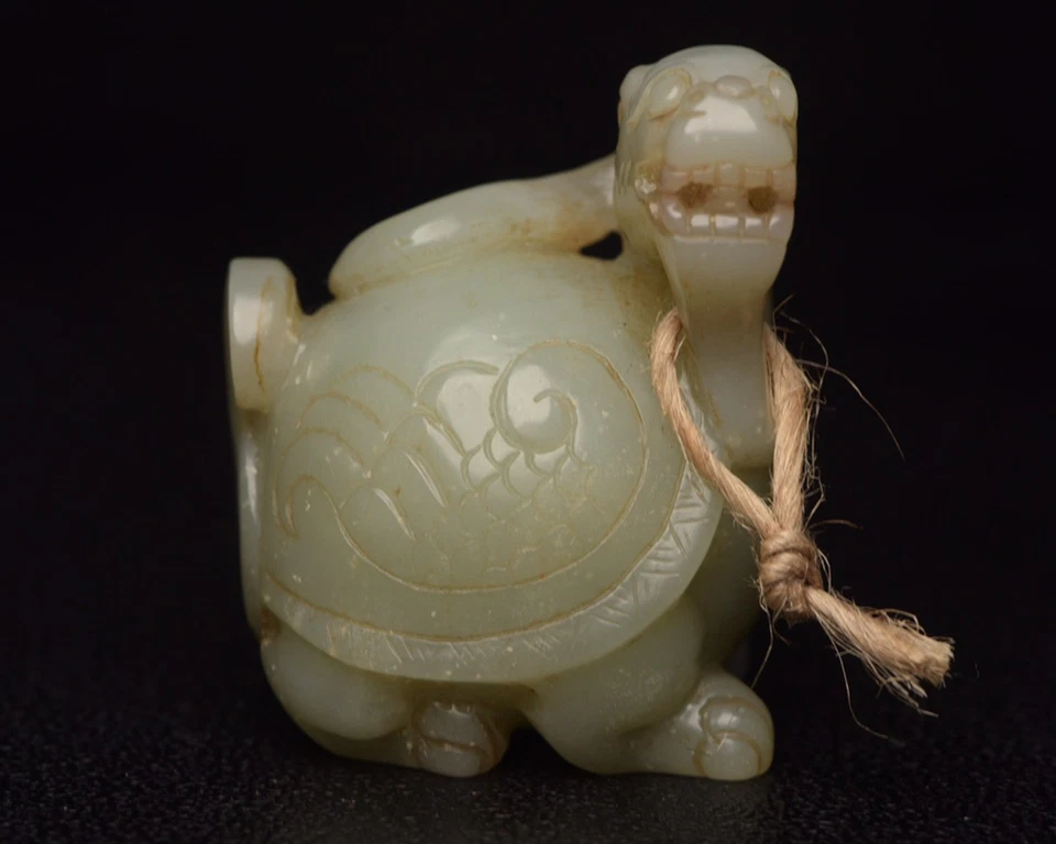 Certified Natural Hetian Jade Hand-carved Exquisite Dragon Turtle Statue 3878 - Image 1 of 4