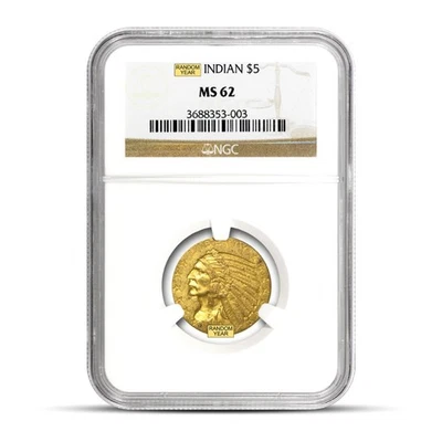 Moneda de media águila de oro indio de $5 (MS62, aleatoria) Foto 1 de 4