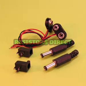 2 DIY Kits 9V Battery Clip to 2.1mm x 5.5mm Plug & Sockets Arduino Power - Picture 1 of 1