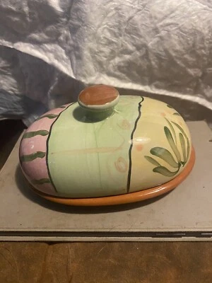 Pottery Butter Dish Covered Mexican Pop Art Kitchenware Tableware Server Food - Image 1 of 3