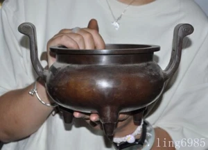 10" China Ming Dynastie Tempel Bronze beide Ohren Räuchergefäß Räuchergefäß - Bild 1 von 7