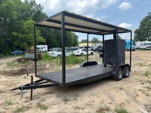 2023 C&M T/A Flatbed Covered Concession BBQ Smoker Kitchen Trailer bidadoo - Picture 1 of 12