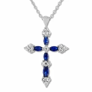Women's 925 Sterling Silver CZ Stone Crystal Cross Pendant 18" Chain Necklace  - Picture 1 of 5