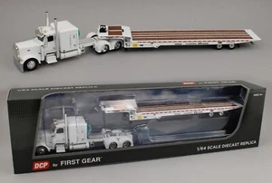 DCP 1:64 *WHITE* Peterbilt 389 63" Flattop w/LANDOLL 440 Traveling Axle Trailer - Picture 1 of 7