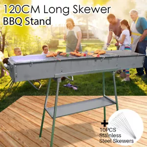 120CM Zinc-Iron Alloy Charcoal Hibachi BBQ w/ Stainless Steel Grill Rack Skewers - Picture 1 of 9