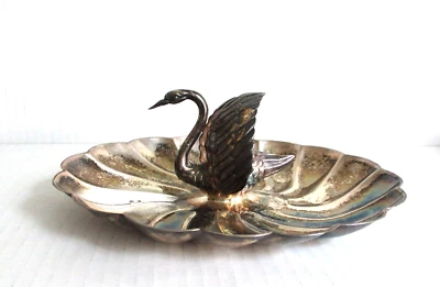 Vintage Pasgorcy  Spanish Silver (.915) Swan on Scalloped Dish Marked Madrid - Image 1 of 4