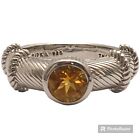 Judith Ripka Sterling 925 & Round Citrine Solitaire Cable Ring Sz4.75