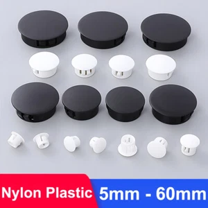 Black White Round Plastic Blanking End Caps Tube Pipe Inserts Plug Bung 5mm-60mm - Picture 1 of 13
