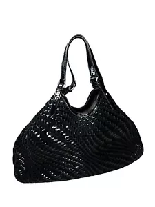 Borsa a tracolla COLE HAAN Genevieve Triangolo Tessuta Nero Patinata Pelle Pelle Scamosciato - Foto 1 di 15