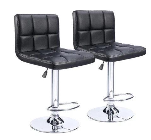 Adjustable Armless Swivel Bar Stools with PU Black Leather SET OF 2 Cover