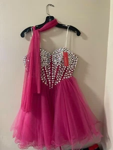 Nox Narianna Sweetheart Strapless Coral Prom Formal Dress Rhinestones Short - Picture 1 of 6