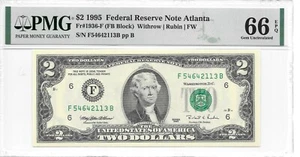 1995 ATLANTA $2 FRN (FB Block) PMG 66 EPQ GEM UNCIRCULATED - Picture 1 of 24