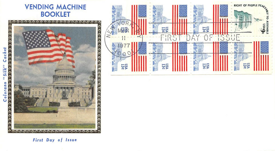 1623A 13c Flag over Capitol Booklet Pane of 7 Colorano Silk cachet. [7315] - Image 1 of 1