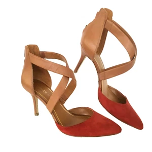 Enzo Angiolini hochhackige Damenschuhe 10M hellbraunes Leder 3,5" hoch rot Wildleder Reißverschluss - Bild 1 von 10