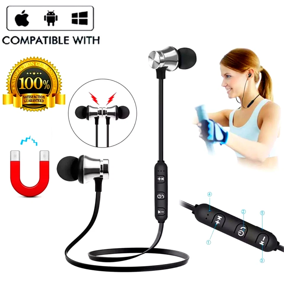 Bluetooth Neckband Wireless Headphones Mic Headset Stereo Earbuds Earphone - Image 1 of 4