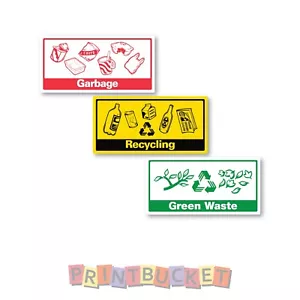 Recycling, Garbage, Green Waste stickers 200mm quality water/ fade proof vinyl - Picture 1 of 1